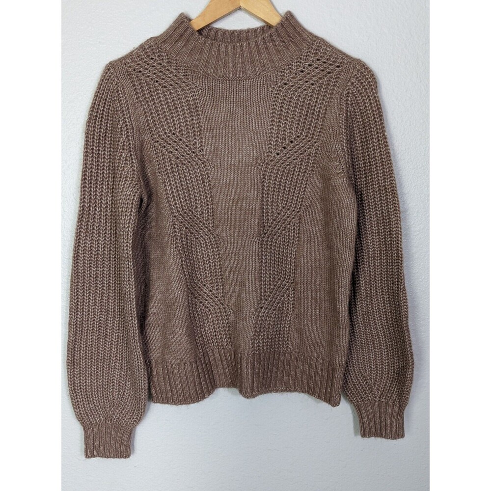 Loft Women's Tan Natural Knit Sweater cowl neck Sz Small Petite SP Trending 390